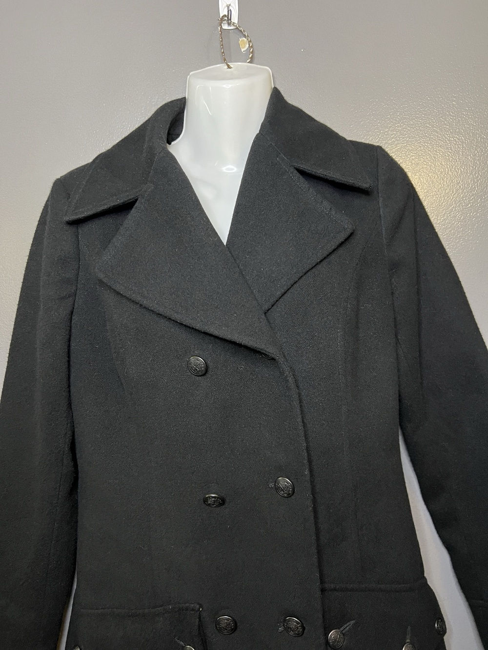 Free People Coat Womens 6 Black Long Double Breasted Military Pockets Lined